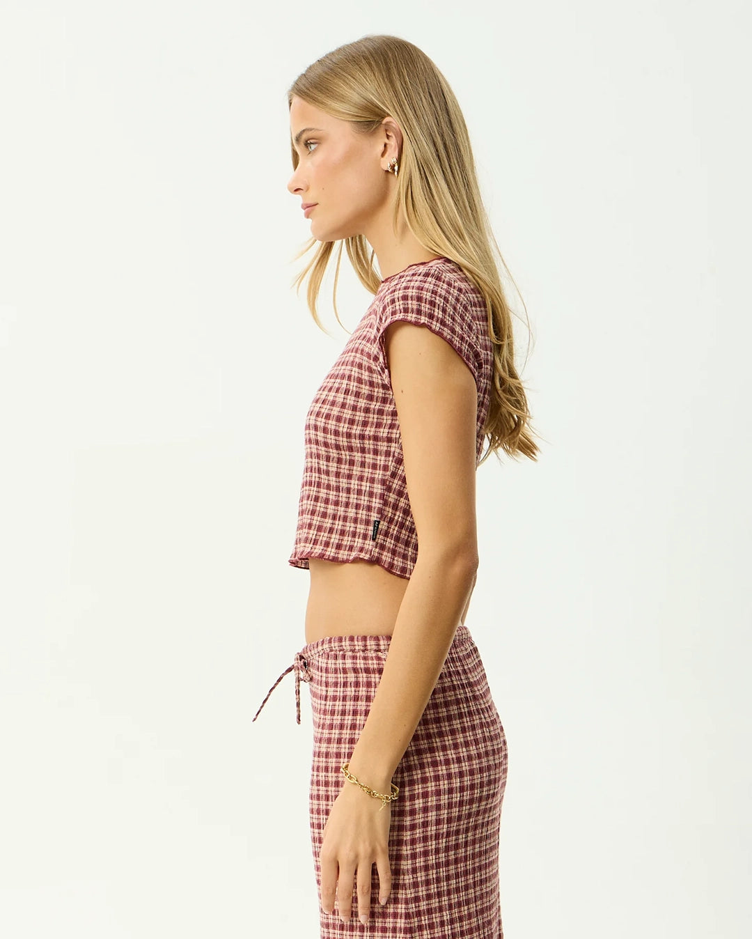 Capricorn - Seersucker Top - Burgundy / Beige Check by Afends - view 7