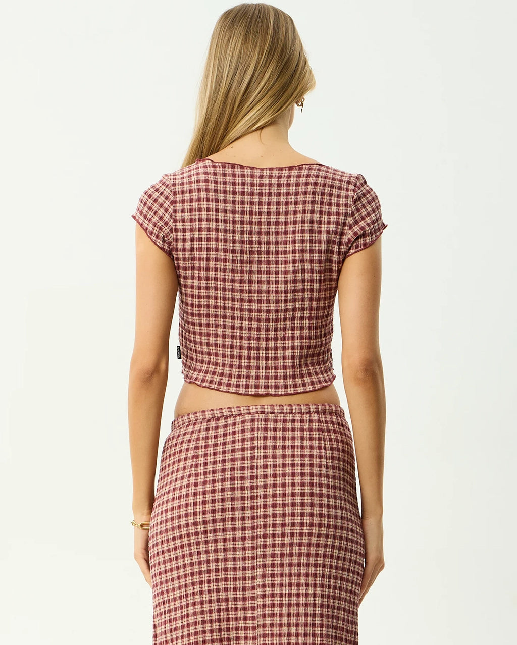 Capricorn - Seersucker Top - Burgundy / Beige Check by Afends - view 8