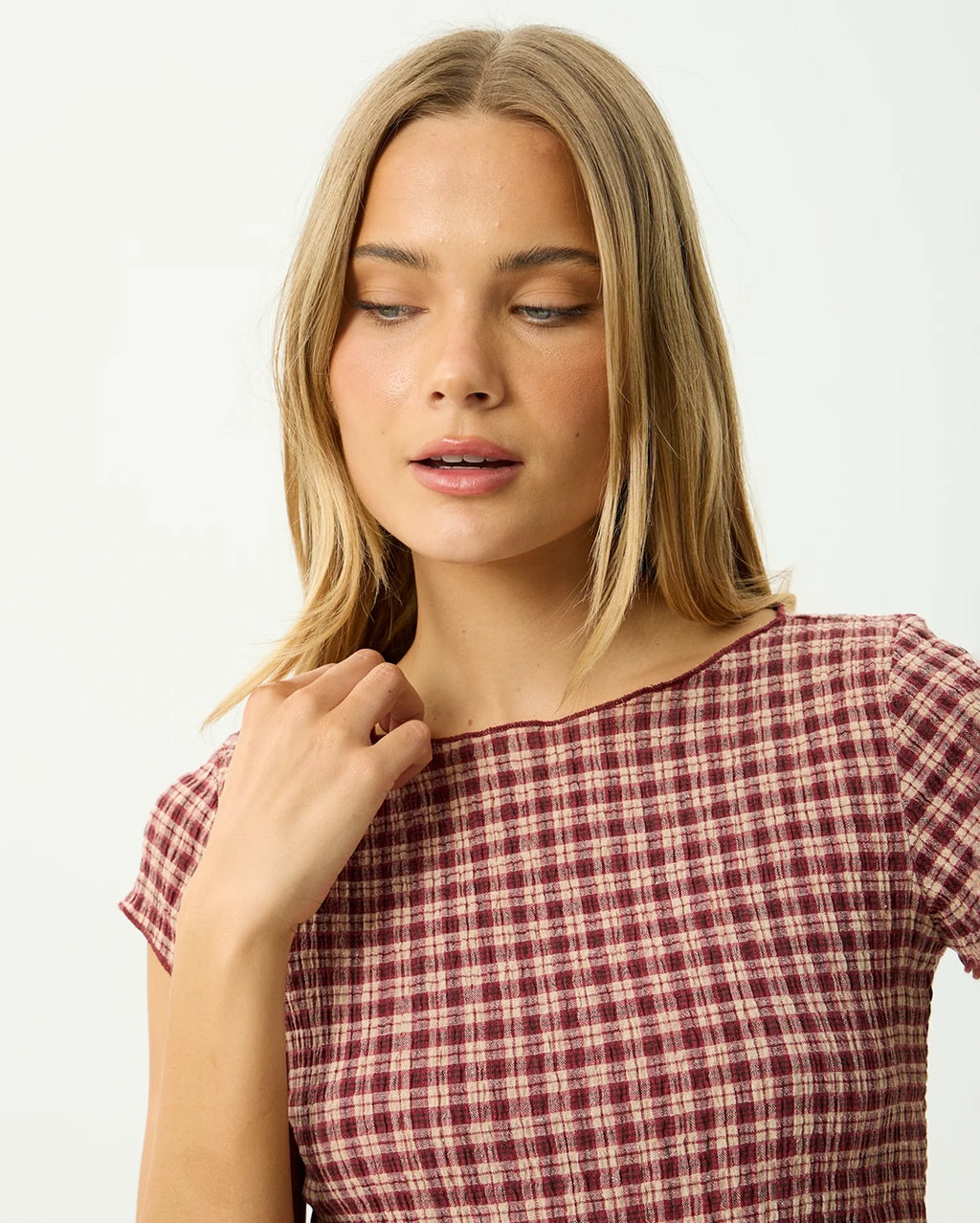 Capricorn - Seersucker Top - Burgundy / Beige Check by Afends - view 9
