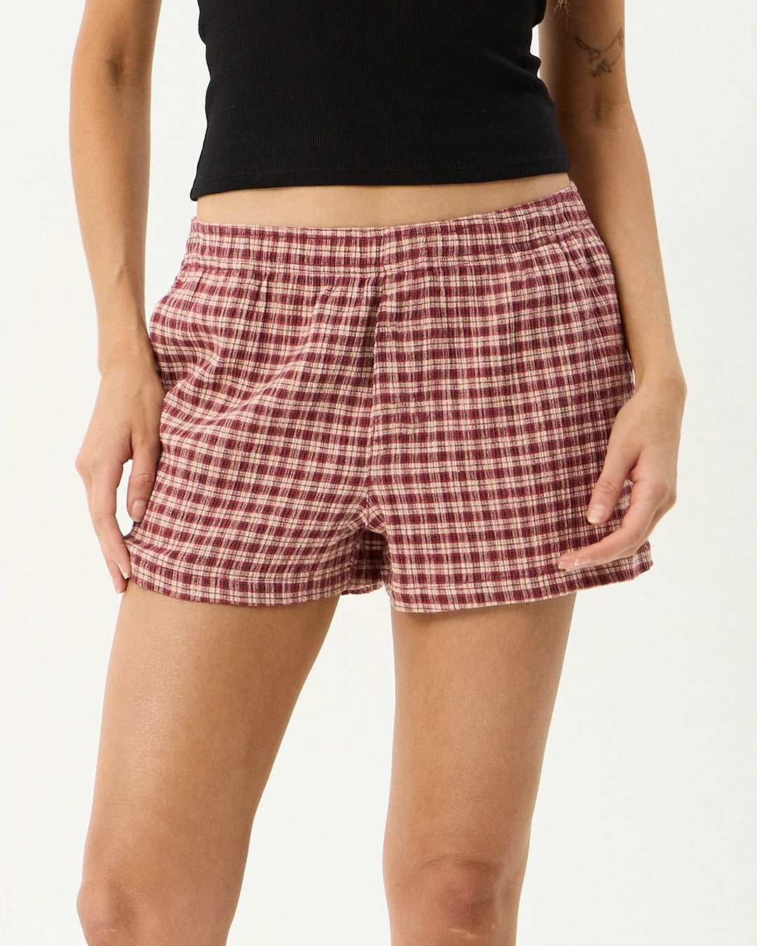Capricorn - Seersucker Short - Burgundy / Beige Check by Afends - view 3