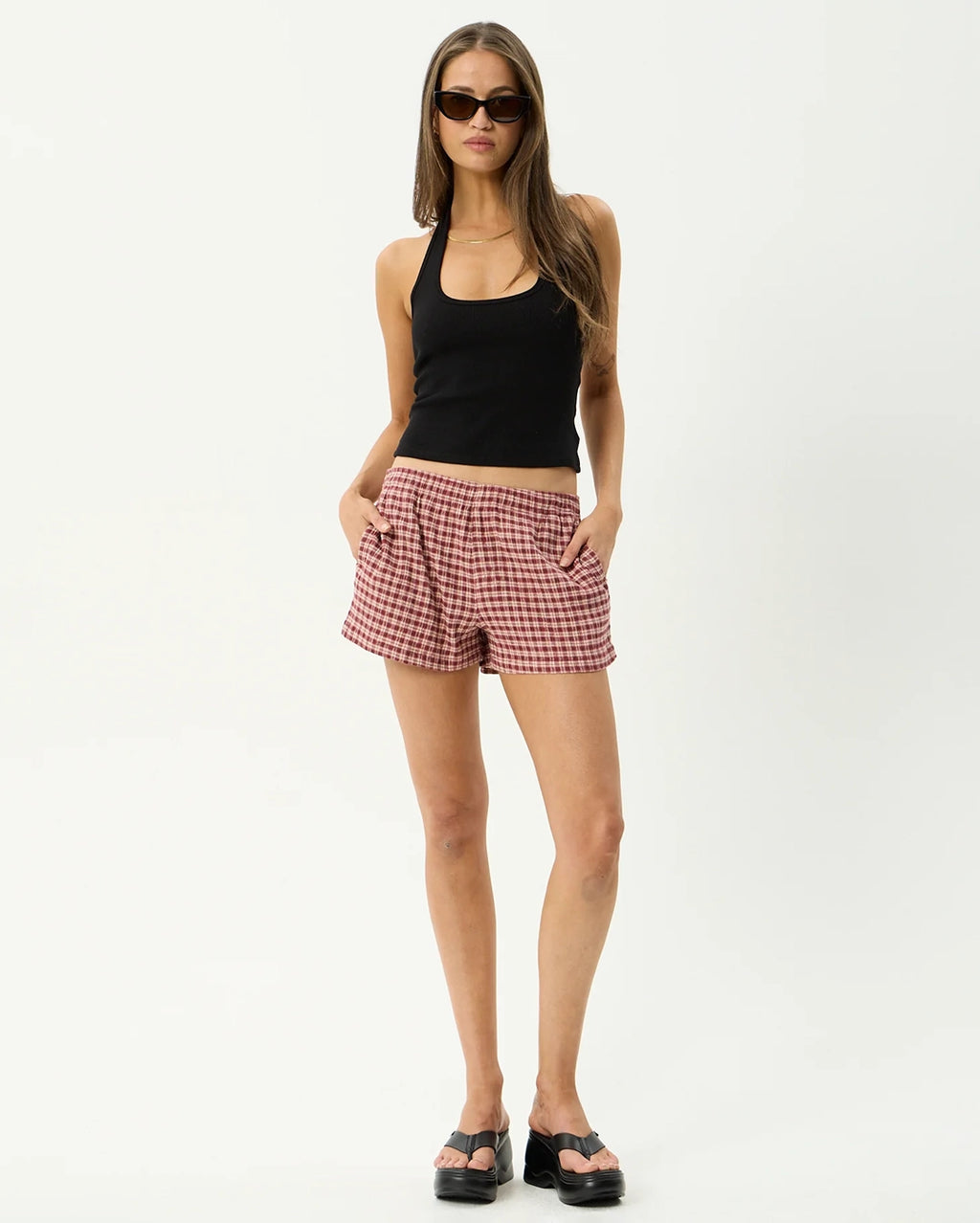 Capricorn - Seersucker Short - Burgundy / Beige Check by Afends - view 4