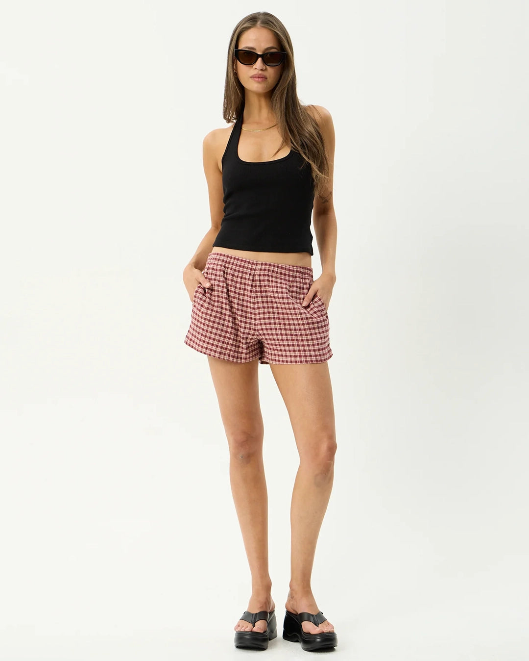 Capricorn - Seersucker Short - Burgundy / Beige Check by Afends - view 4