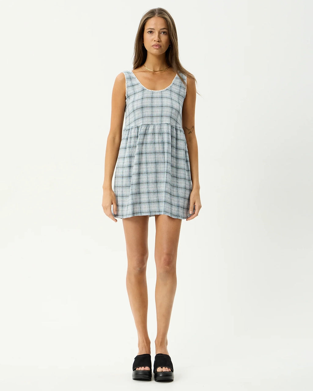Lagoon Jesse - Seersucker Mini Dress - Overcast Check by Afends - view 3