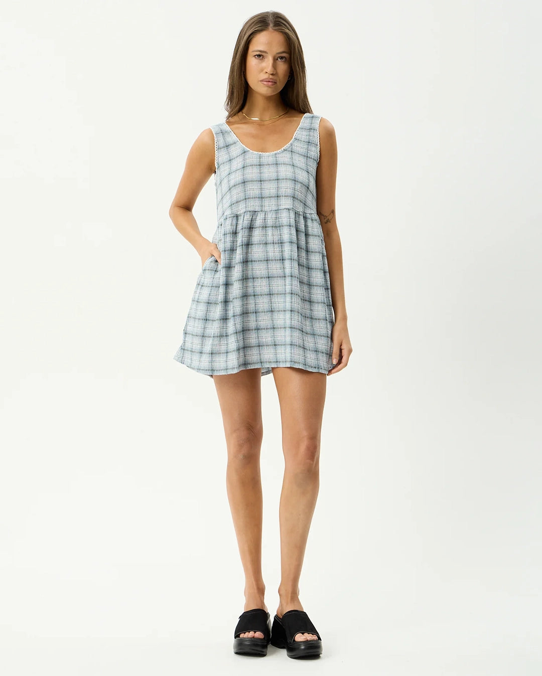 Lagoon Jesse - Seersucker Mini Dress - Overcast Check by Afends - view 4