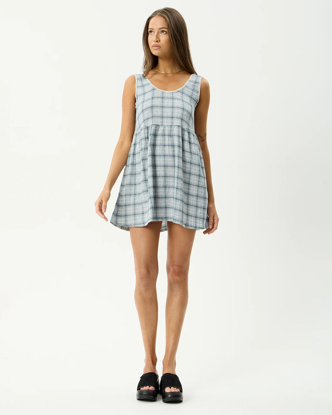 Lagoon Jesse - Seersucker Mini Dress - Overcast Check by Afends - view 5