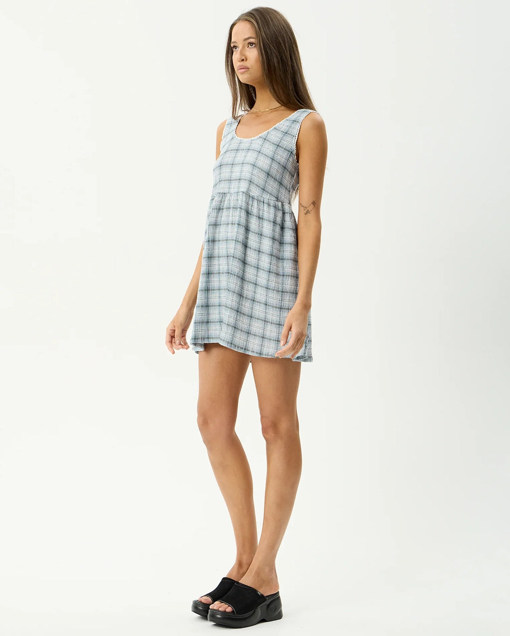 Lagoon Jesse - Seersucker Mini Dress - Overcast Check by Afends - view 6
