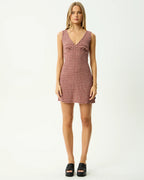 Capricorn - Seersucker Mini Dress - Burgundy / Beige Check by Afends - view 5
