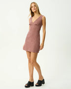 Capricorn - Seersucker Mini Dress - Burgundy / Beige Check by Afends - view 2