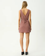Capricorn - Seersucker Mini Dress - Burgundy / Beige Check by Afends - view 6
