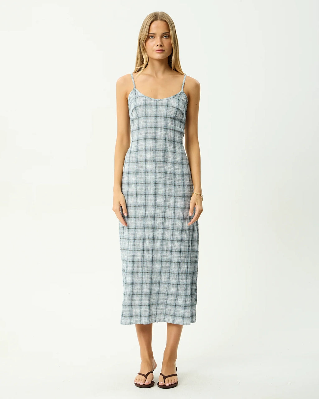 Lagoon - Seersucker Midi Dress - Overcast Check by Afends - view 3
