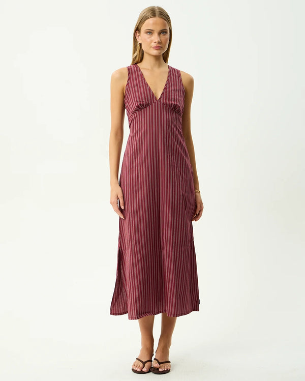Ledger - Maxi Dress - Burgundy Stripe by Afends