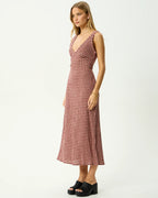 Capricorn Tully - Seersucker Maxi Dress - Burgundy / Beige Check by Afends - view 4