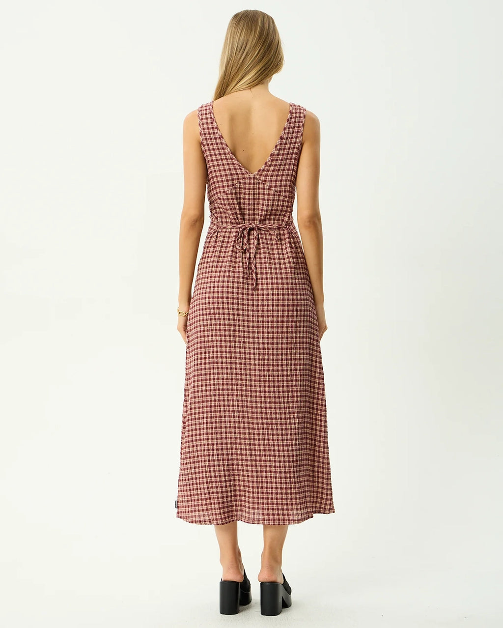 Capricorn Tully - Seersucker Maxi Dress - Burgundy / Beige Check
