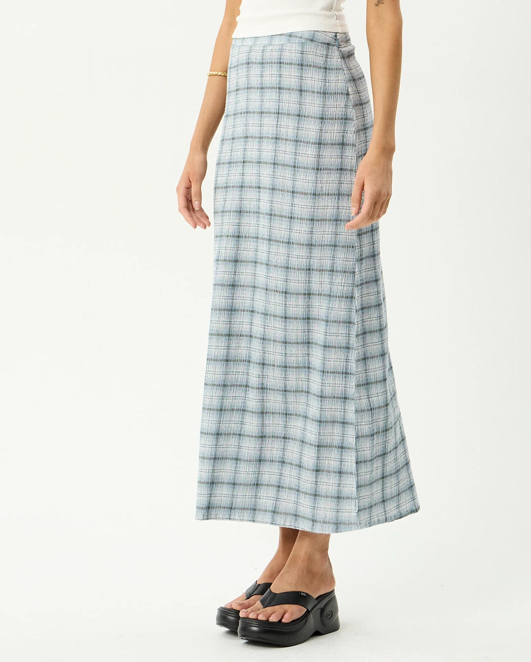 Lagoon - Seersucker Maxi Skirt - Overcast Check