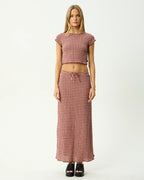 Capricorn - Seersucker Maxi Skirt - Burgundy / Beige Check by Afends - view 4