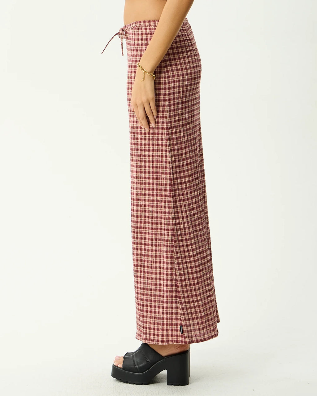 Capricorn - Seersucker Maxi Skirt - Burgundy / Beige Check