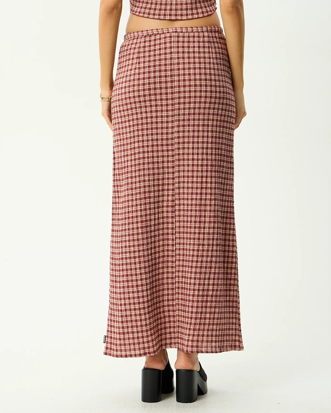 Capricorn - Seersucker Maxi Skirt - Burgundy / Beige Check