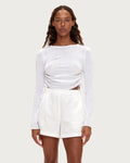 Gathered Long Sleeve Knit Top - White by Zulu and Zephyr