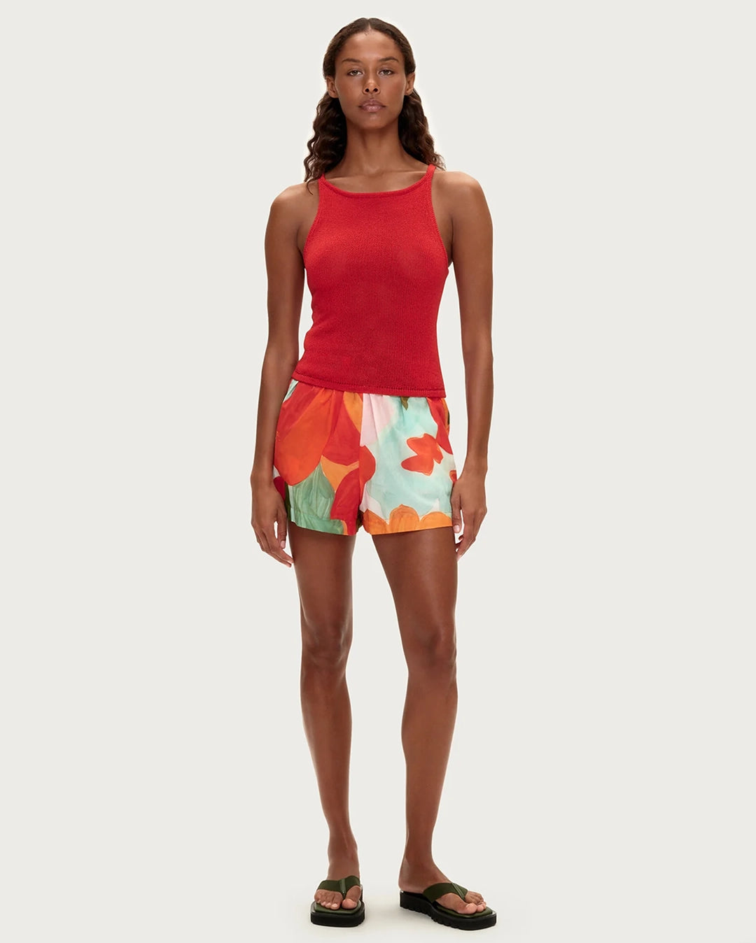 Textured Knit Tank - Red