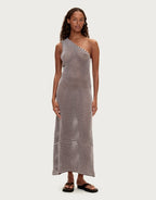 Lattice Knit One Shoulder Dress - Brown Stripe by Zulu and Zephyr - view 2