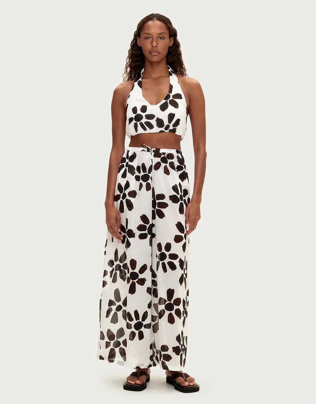 Cotton Halter Top - Chocolate Flower