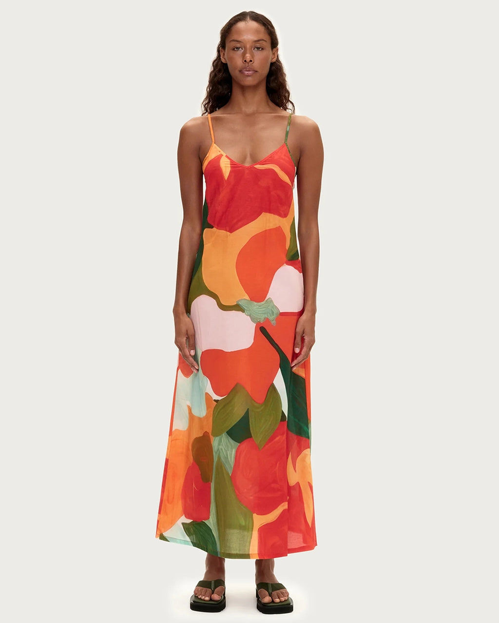 Cotton Silk Dress - Red Floral