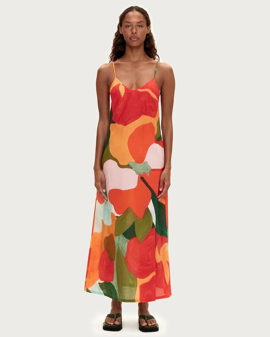 Cotton Silk Dress - Red Floral