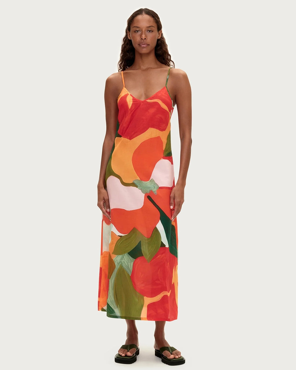 Cotton Silk Dress - Red Floral