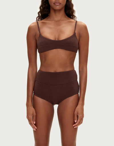 Towelling Bralette Top - Chocolate