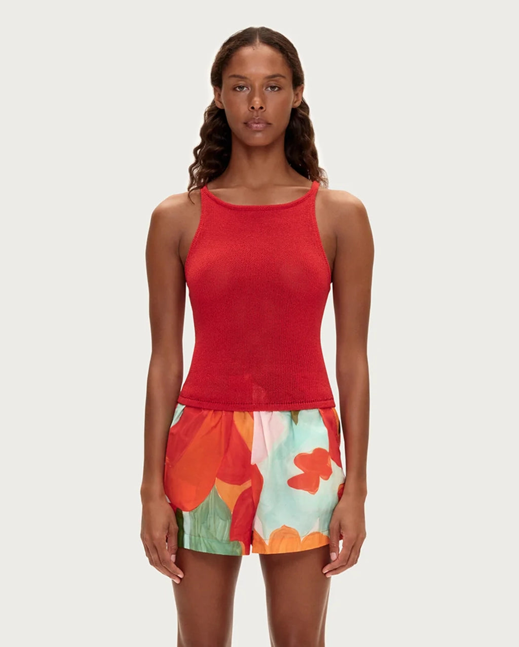 Textured Knit Tank - Red