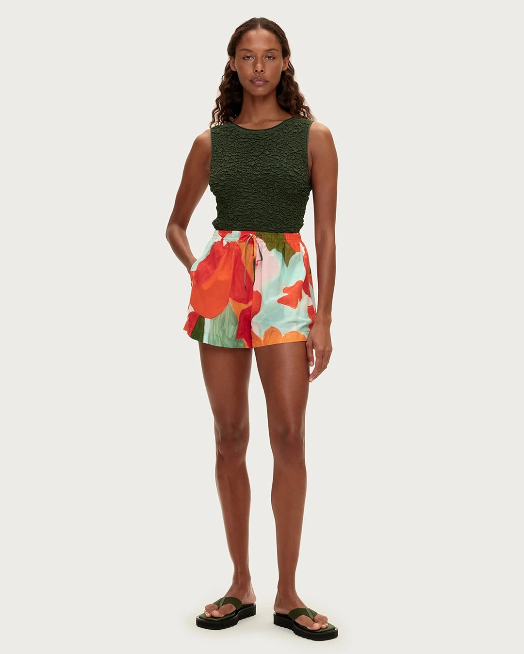 Cotton Silk Short - Red Floral