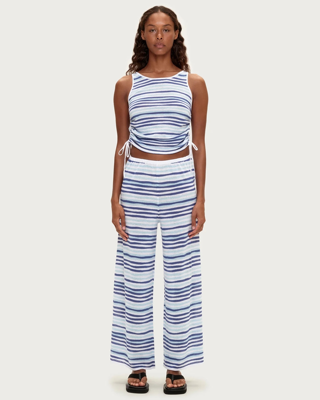 Gathered Knit Tank - Blue Stripe by Zulu and Zephyr