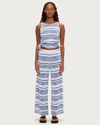 Gathered Knit Tank - Blue Stripe