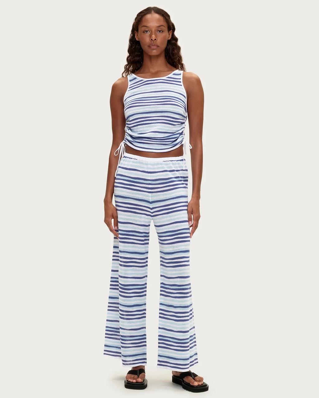 Gathered Knit Tank - Blue Stripe by Zulu and Zephyr - view 2