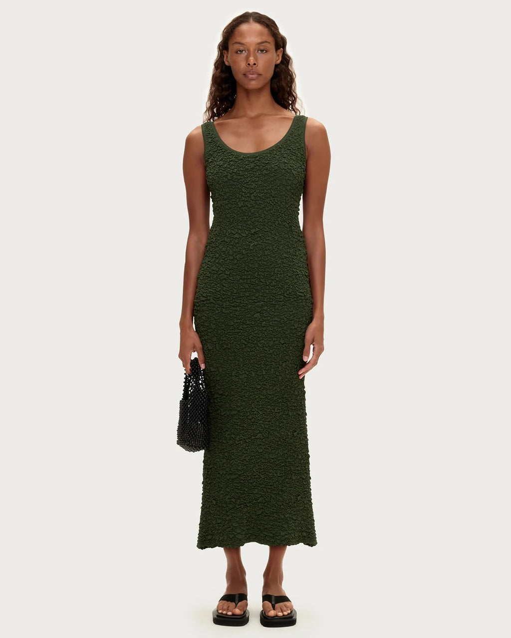 Crinkle Knit Dress - Tallow Green