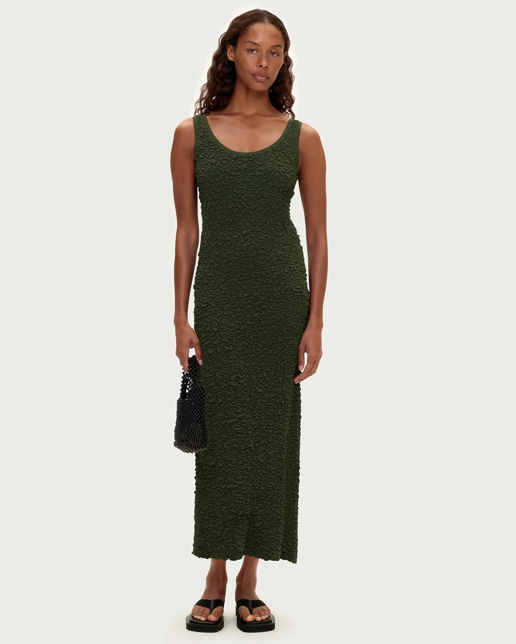 Crinkle Knit Dress - Tallow Green
