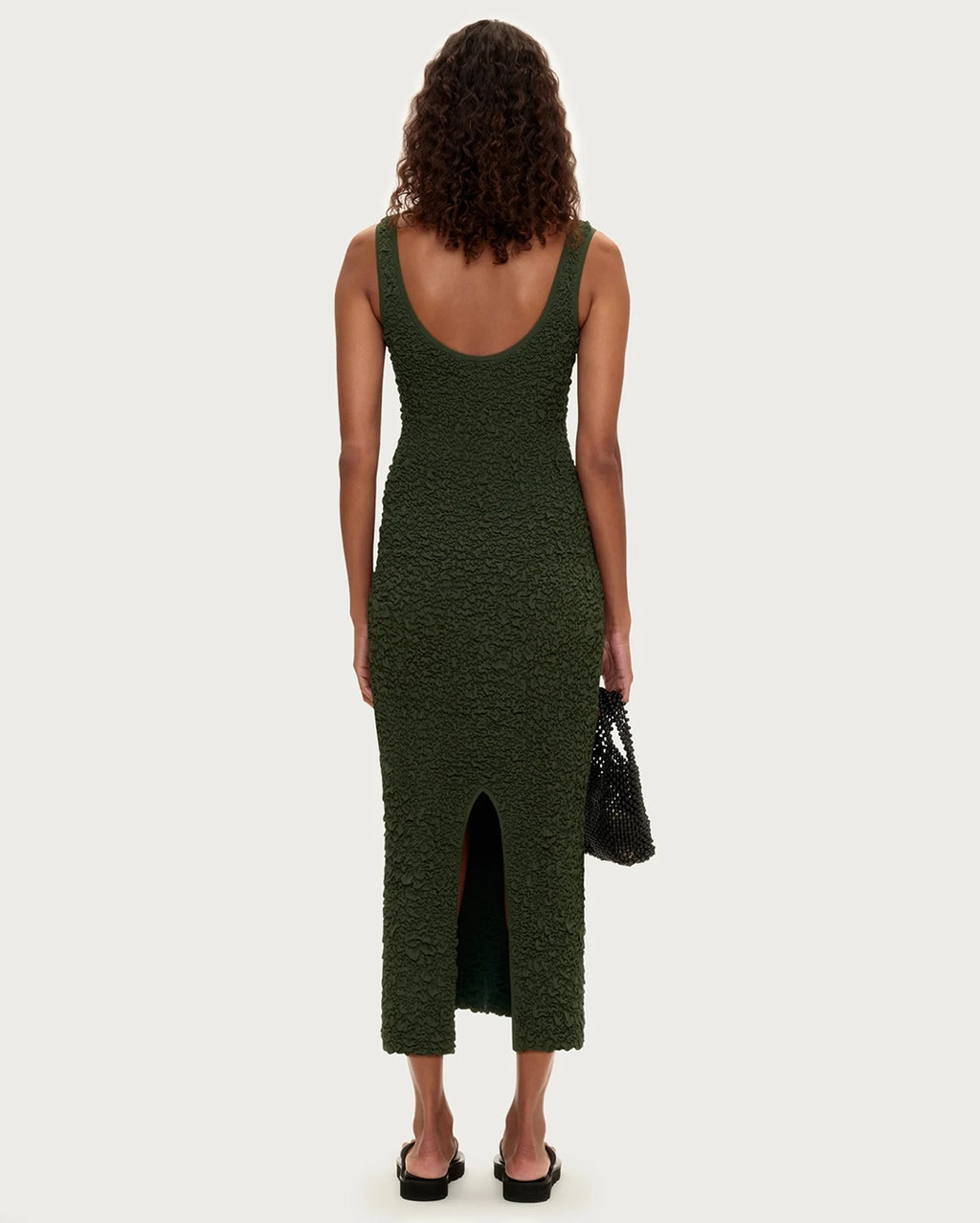 Crinkle Knit Dress - Tallow Green
