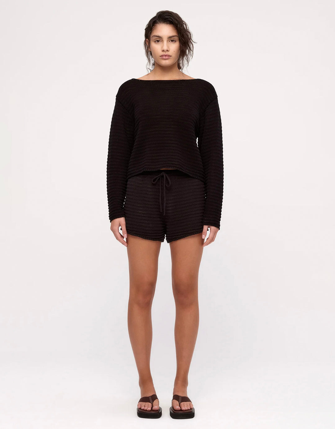 Cotton Lattice Knit Shorts - Black by Zulu and Zephyr - view 2