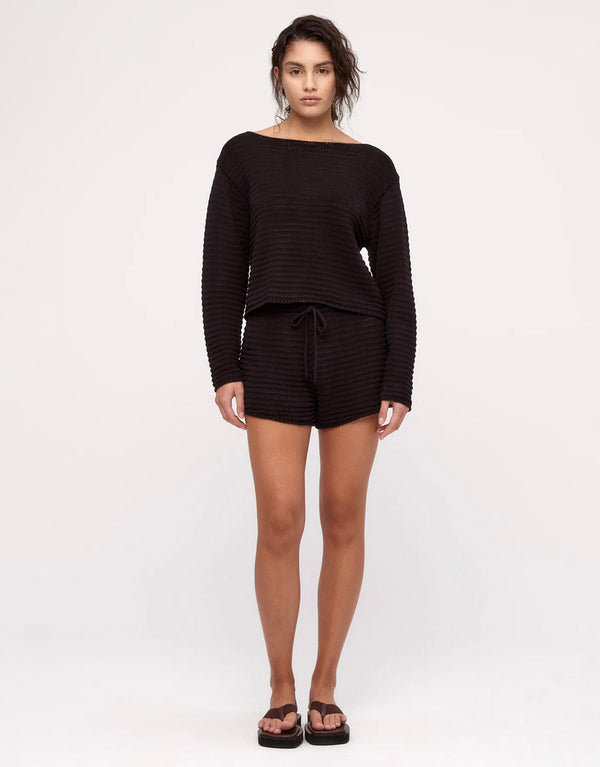 Cotton Lattice Knit Shorts - Black by Zulu and Zephyr