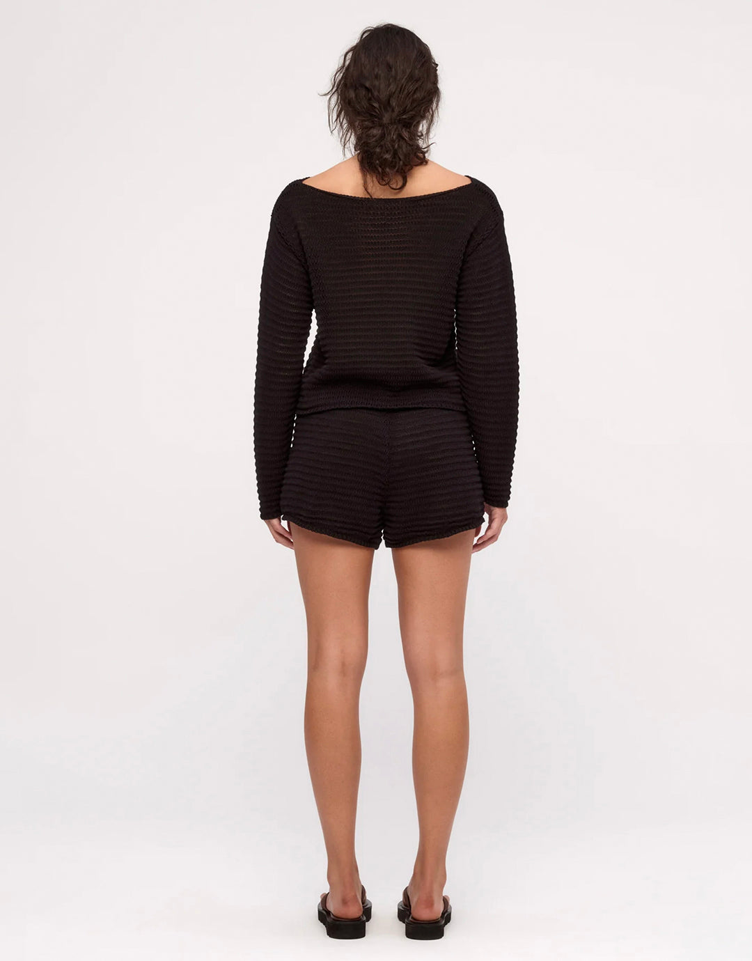 Cotton Lattice Knit Shorts - Black by Zulu and Zephyr - view 3