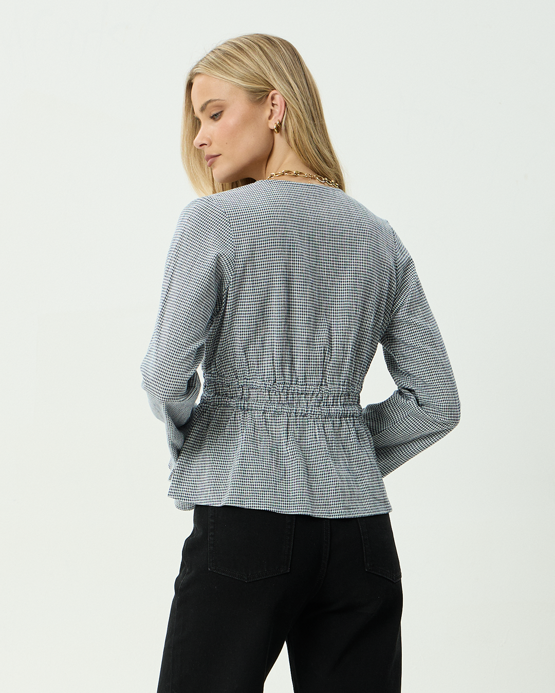 Annika Indy - Recycled Long Sleeve Top - Navy Check 4