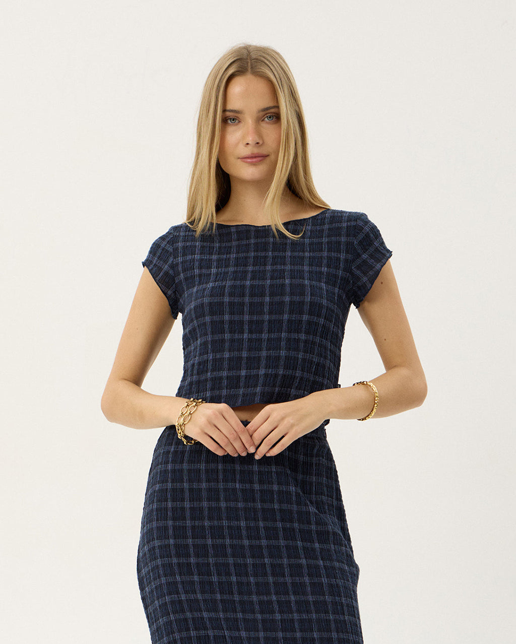 Darcy Thea - Hemp Seersucker Top - Midnight Check 1