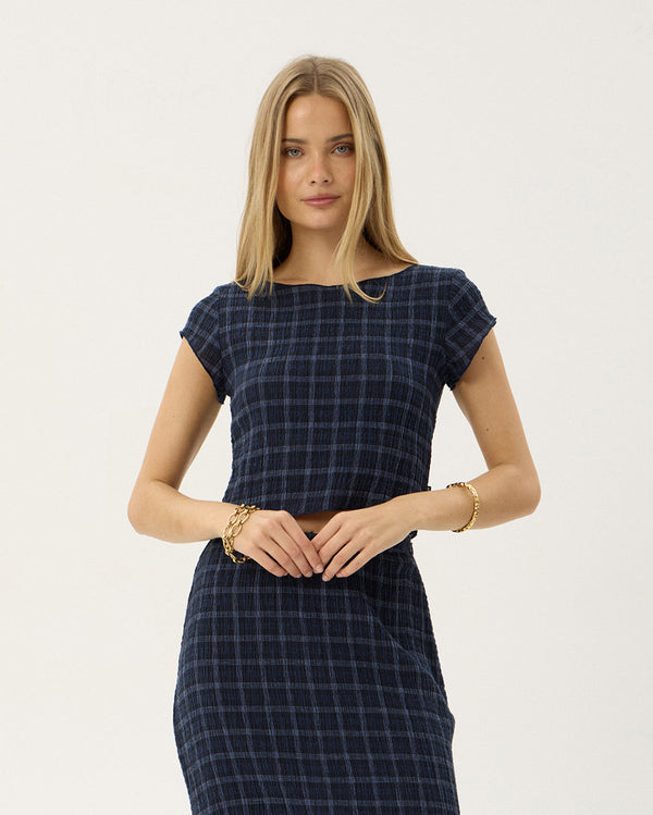 Darcy Thea - Hemp Seersucker Top - Midnight Check 1
