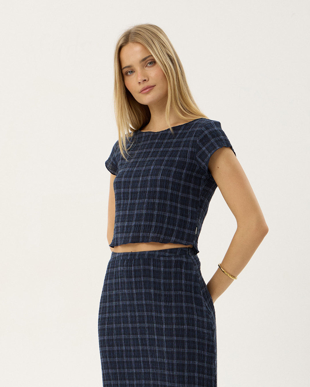 Darcy Thea - Hemp Seersucker Top - Midnight Check 2