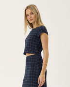 Darcy Thea - Hemp Seersucker Top - Midnight Check 3