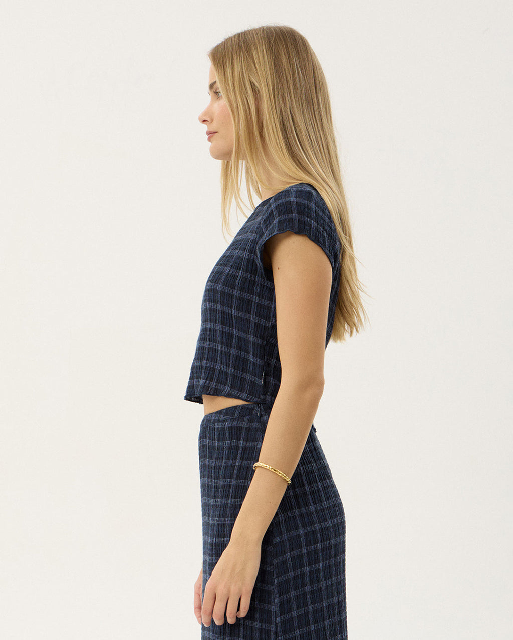 Darcy Thea - Hemp Seersucker Top - Midnight Check 4