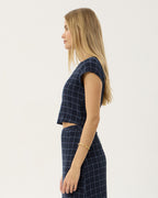 Darcy Thea - Hemp Seersucker Top - Midnight Check 4