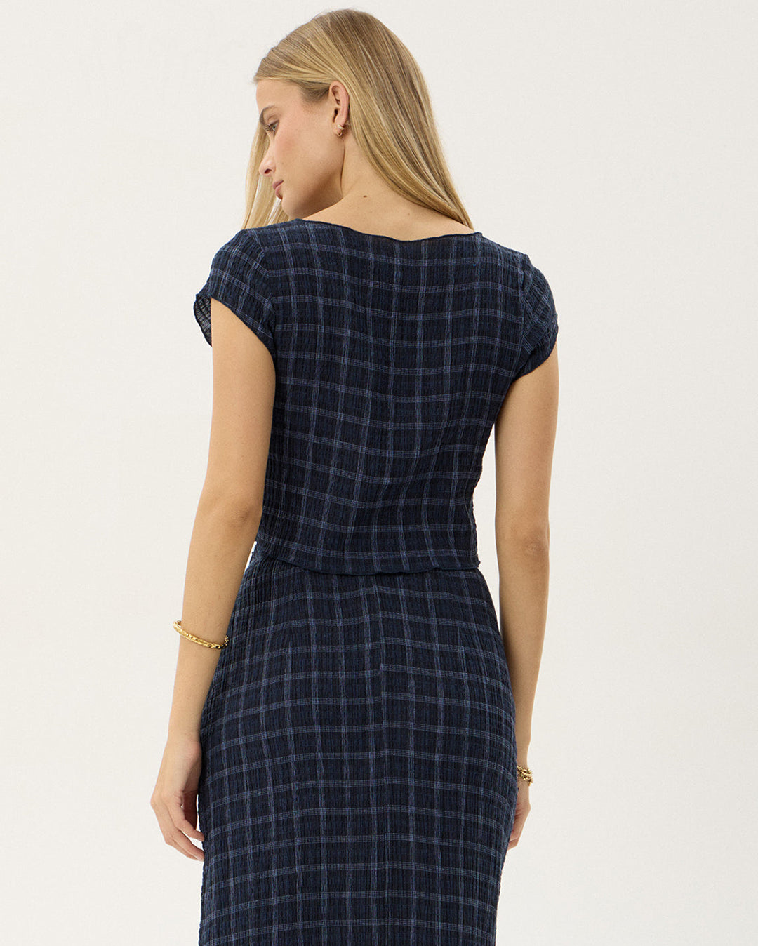 Darcy Thea - Hemp Seersucker Top - Midnight Check 5