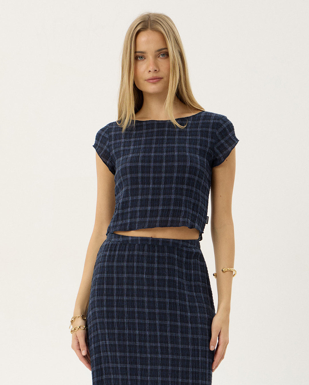 Darcy Thea - Hemp Seersucker Top - Midnight Check 8