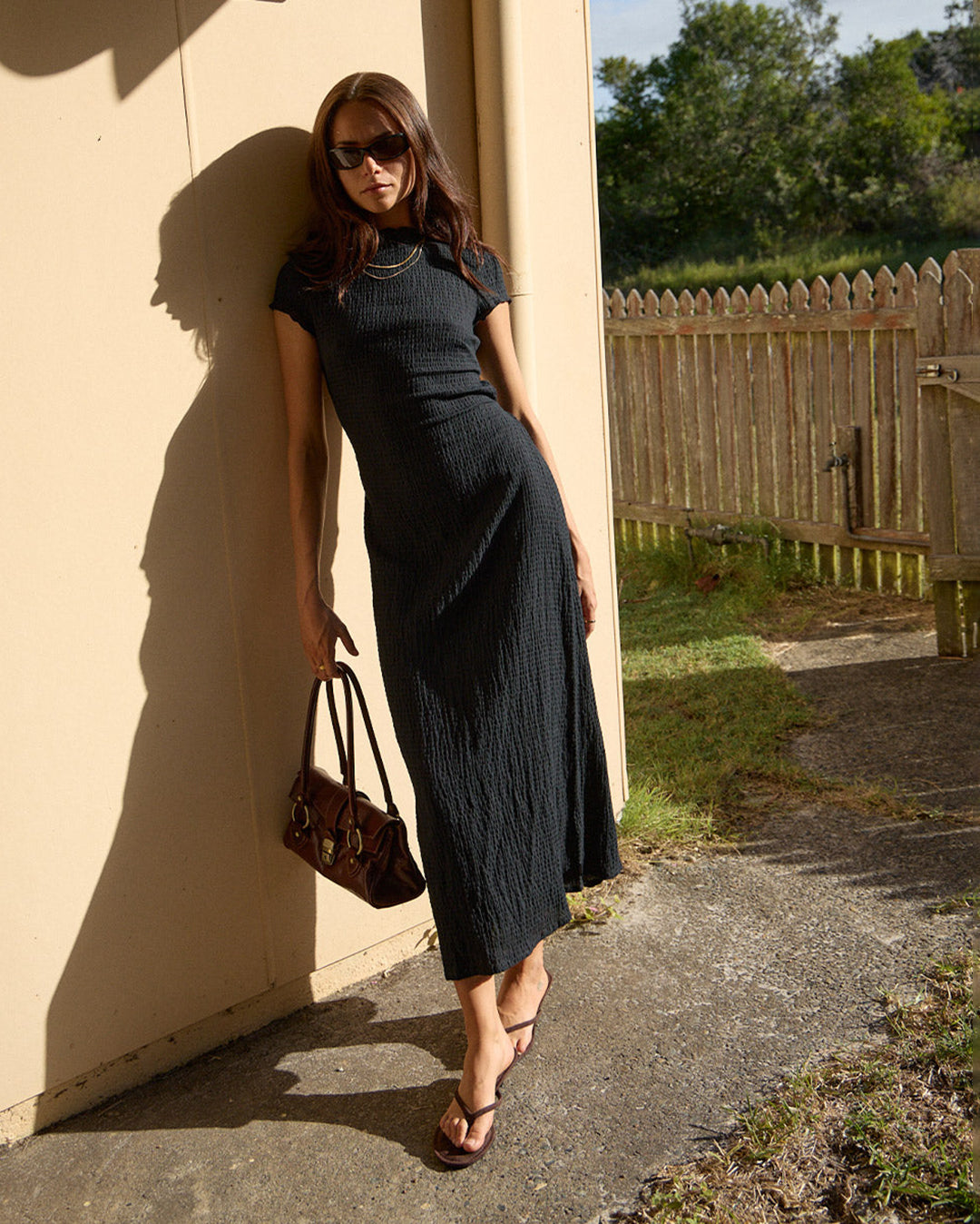Afends Elodie - Seersucker Midi Dress - Black